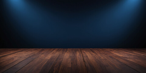 background of wooden floor stage and product stand, empty room, background for text