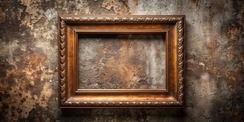 Ornate Gold Picture Frame on Weathered Wall, Wall Decor, Picture Frame, Antique Frame, Wall Art