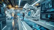 © furyon - futuristic recycling facility with advanced sorting machines robotic arms efficiently process electronic waste clean hightech environment with touchscreen interfaces and data visualizations