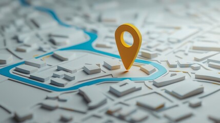 A Yellow Location Pin on a 3D Map