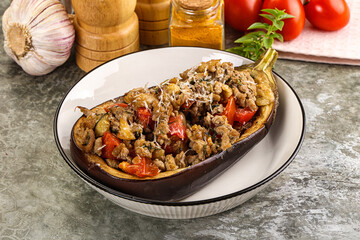 Wall Mural - Baked eggplant stuffed meat and tomato