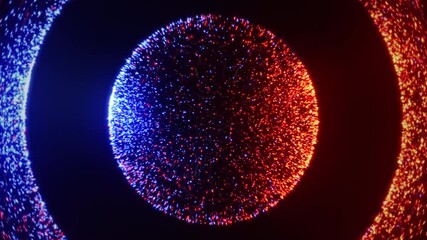 Wall Mural - vibrant glowing neon particle 3d sphere in the space. fire and ice particle fluid motion. blue and o