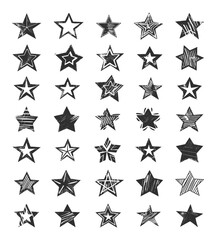 Wall Mural - Diffferent Star Icons Linocut Print Style Icons Set Neat Thick Strokes and Shapes Black on White Background Star Shapes Celestial Icons Astronomical Symbols Graphic Design Elements