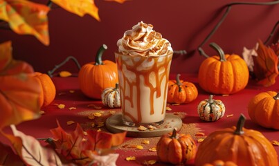 Poster - A creamy pumpkin spice latte with a drizzle of caramel