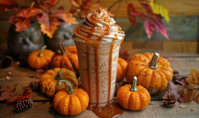 Poster - A pumpkin frappuccino with a drizzle of caramel