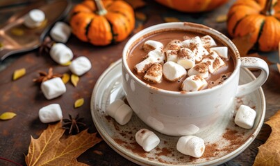 A rich pumpkin spice hot chocolate with marshmallows