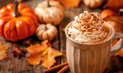 Poster - A warm pumpkin chai latte, topped with a sprinkle of cinnamon