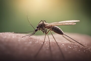 Poster - one mosquito skin sit bite blood virus disease dengue malaria parasite macro insect infectious up human health animal sucking parasitic pest sucker close epidemic sting stinging