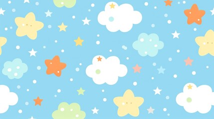 Wall Mural -   A blue sky patterned with white and yellow stars on the left side