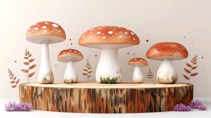 Wall Mural -   A cluster of fungi atop a fallen log, near a wall with a protruding flora