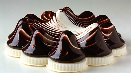  A row of chocolate-covered treats on a white countertop atop a white table