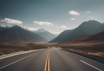 view side highway empty range mountain road transportation line sun sunbeam mist grass highland cloud tranquil idylli lane meadow hill blue yellow red asphalt landscape nature