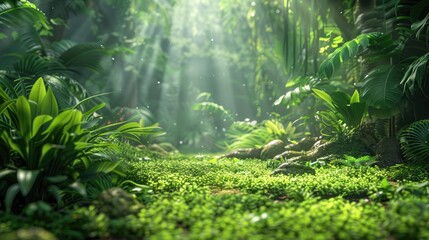 Wall Mural - a lush green jungle with sunlight shining through the trees