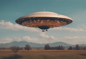 Wall Mural - sky ufo background space spaceship flying saucer alien chrome object spacecraft futuristic travel future vehicle shiny invader metal three-dimensional technology shape fantasy transport