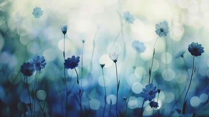 Poster -  Blue-blurred photo with floral boke