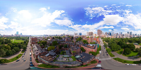 Poster - Aerial 360 drone photo Beacon Hill Downtown Boston Massachusetts. Equirectangular spherical stock image