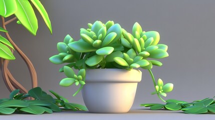 Canvas Print -   A pot sits atop a table beside a green-leafed pot