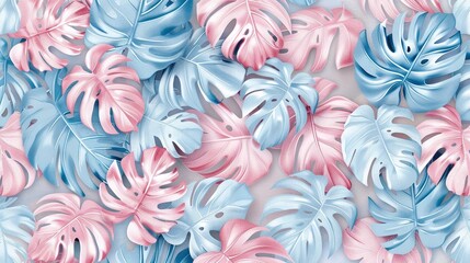 Canvas Print -   Pink and blue leaves covering three layers of pink and blue leaves