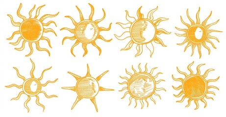 Sticker - The rainbow sun sketch illustration is hand-drawn in an scribble doodle style with yellows and oranges.