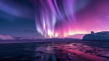 Wall Mural - greenland purple aurora lights up the sky loop generative ai