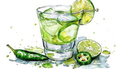 Sticker - A colorful illustration of a glass filled with refreshing limeade