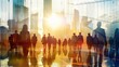 © Koplexs-Stock - Silhouettes of People Walking in Front of a City Skyline Reflected in Glass