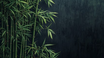 Aufkleber - Bamboo stalks flourish vibrantly against a textured dark background, creating a peaceful and natural atmosphere