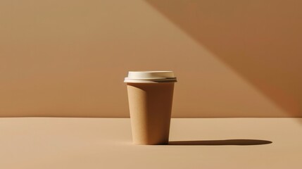 The image features a minimalist illustration of a paper cup of coffee, emphasizing simple lines and clean design to create a modern and elegant look.