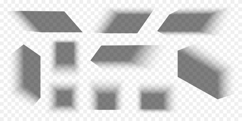 Fototapete - Set of packing boxes or posters shadow effects for mockup using. Different realistic soft grey shapes. Square and rectangle shades isolated on transparent background. Vector realistic illustration.