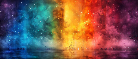 Abstract Colorful Nebula with Reflection on Water Surface