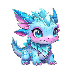 Sticker - A blue dragon with pink eyes and a pink mouth sits on a white background