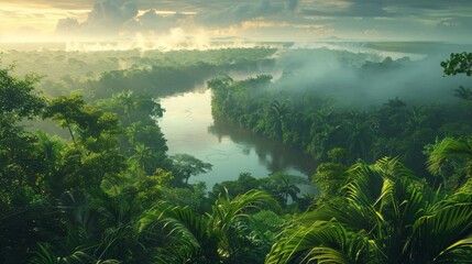 Wall Mural - aerial view of the Amazon River surrounded by forest