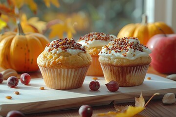 Sticker - Autumn Cupcakes with Pumpkin and Apple