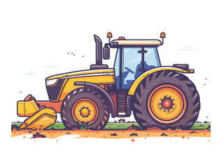 Wall Mural - Tractor on the field. Vector illustration in a flat style