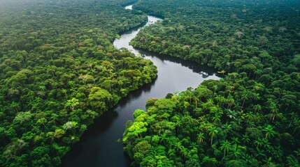 Wall Mural - aerial view of the Amazon River surrounded by forest