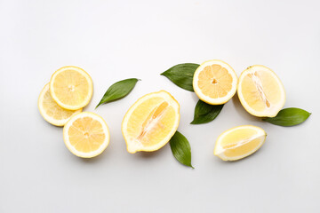 Wall Mural - Composition with fresh lemons on grey background