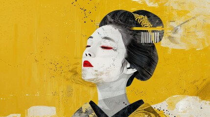 Wall Mural - The image is a minimalist illustration of a Geisha, reinterpreted with clean lines and simple forms, capturing the elegance and cultural essence in a modern artistic style.