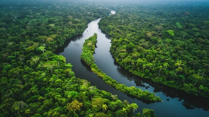 Poster - aerial view of the Amazon River surrounded by forest