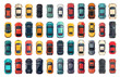 © ssstocker - Flat cars top view set. City vehicle transport, different colored passenger automobiles, driving transportation icon vector illustration