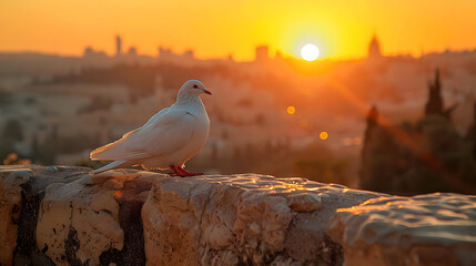 Canvas Print - White Dove at Sunset, Jerusalem Photo