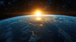 © furyon - majestic curvature of earth from space vibrant blue oceans contrast with landmasses ethereal sunrise casts golden glow on atmosphere starfield backdrop aweinspiring celestial vista