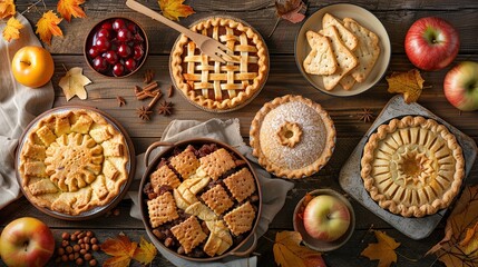 Wall Mural - Autumnal Feast with Pies and Apples