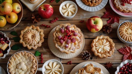 Wall Mural - A Festive Table with Apple Pies for a Delicious Thanksgiving Feast