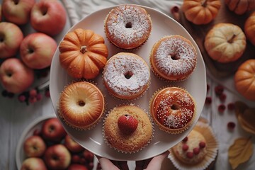 Wall Mural - Donuts and Pumpkins on a White Plate