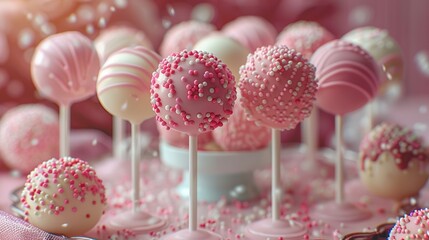 Wall Mural - Pink Cake Pops on a Pink Background