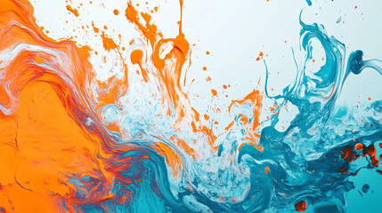 Wall Mural - A vivid explosion of orange and cyan colors, with energetic splashes and swirling patterns