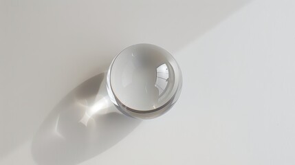 Wall Mural - Crystal ball on white, reflecting light, creating shadow, symbolizing hope and mystery