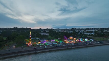 Wall Mural - Night over Amusement Park over Torquay Seafront from a drone, Torquay, Torbay, English Riviera, Devon, England, Europe