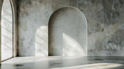 Poster - Concrete Room with Arched Windows and Light