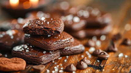 Wall Mural - A stack of chocolate cookies with salt on top